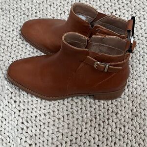 Blondo Brown Leather Ankle Booties with Strap Detail